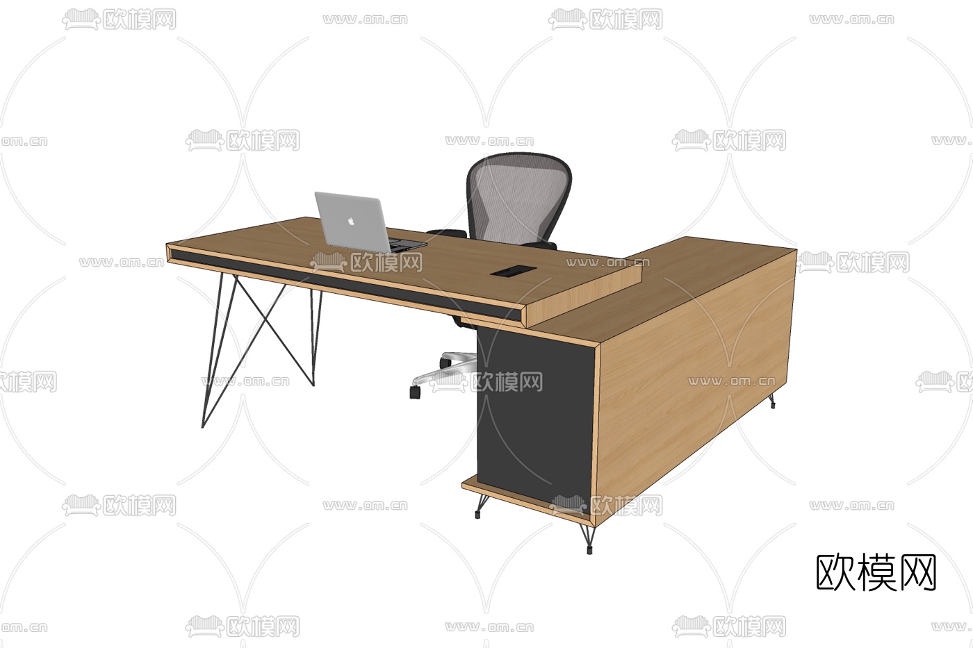 现代实木办公桌椅免费su模型下载