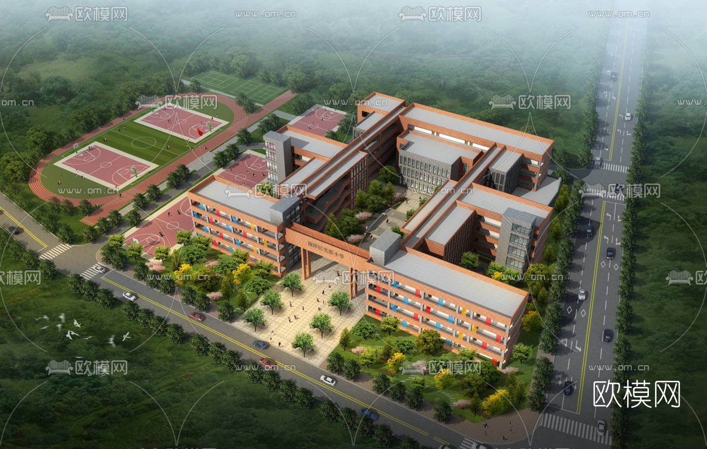 现代学校鸟瞰3d模型下载（渲染图1）