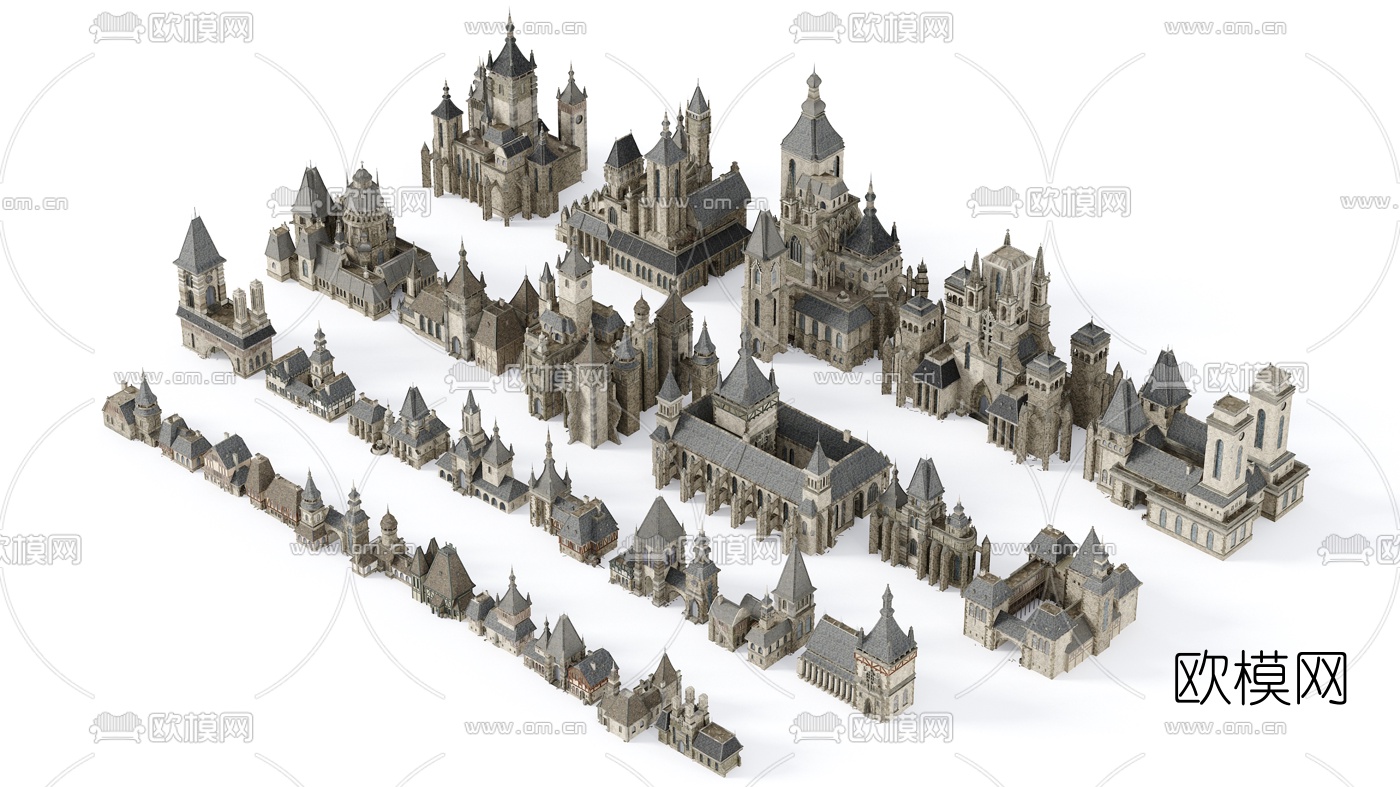 欧式古城堡外观3d模型下载（渲染图3）