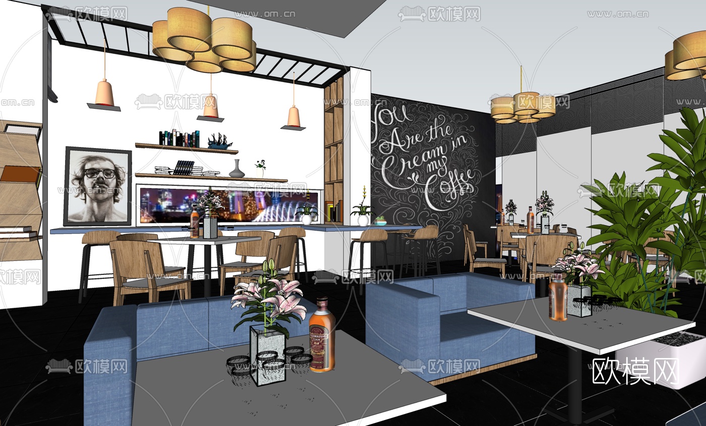 现代主题餐厅su模型下载（渲染图3）