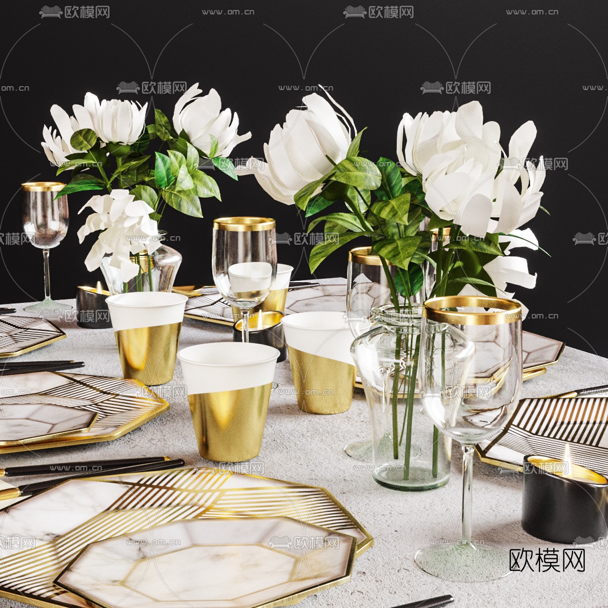 现代轻奢餐具3d模型下载（渲染图2）