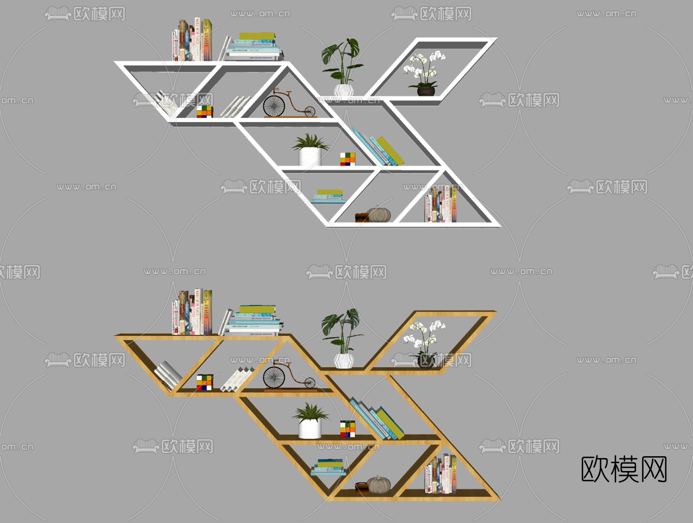 北欧实木装饰架书籍摆件su模型下载
