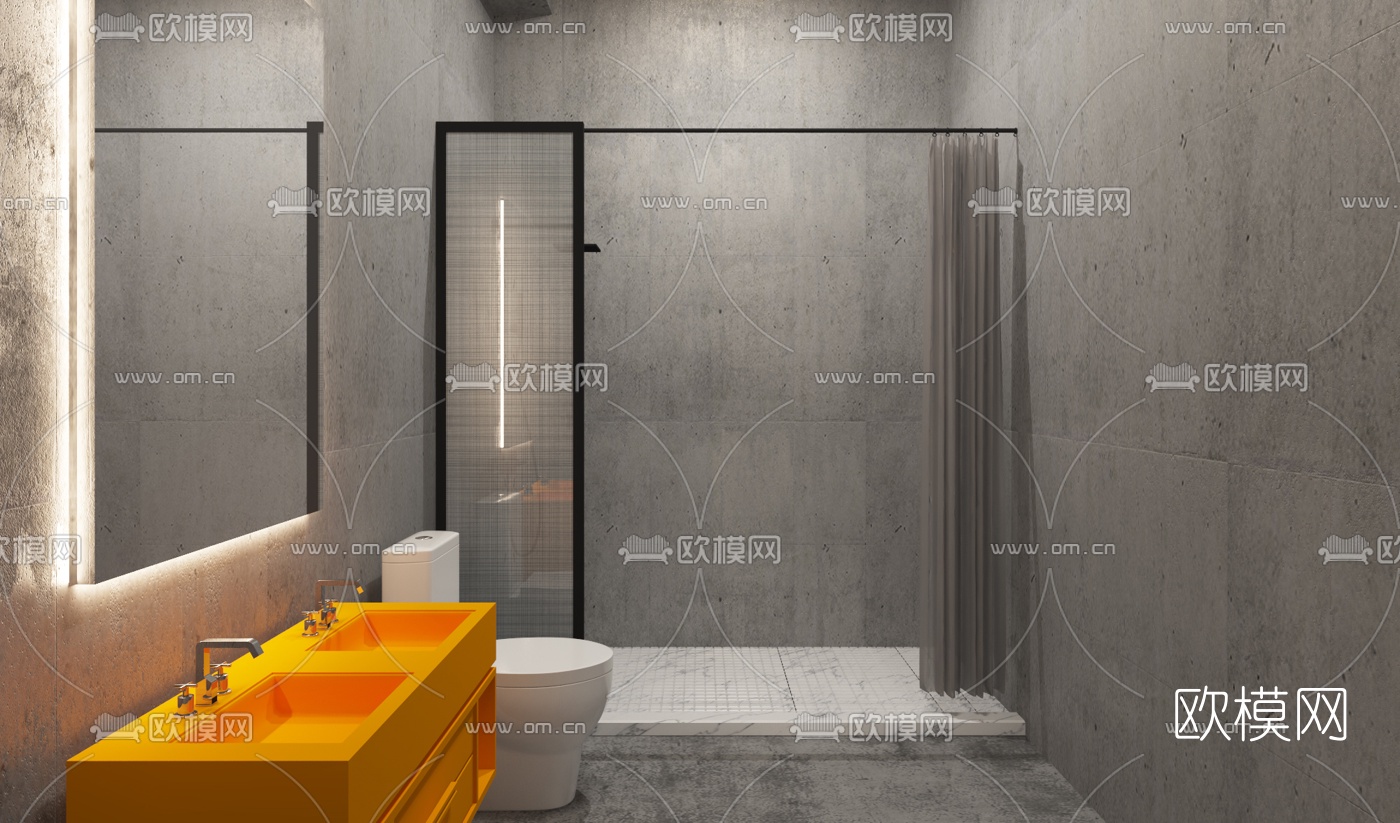 工业风卫生间浴室3d模型下载（渲染图1）