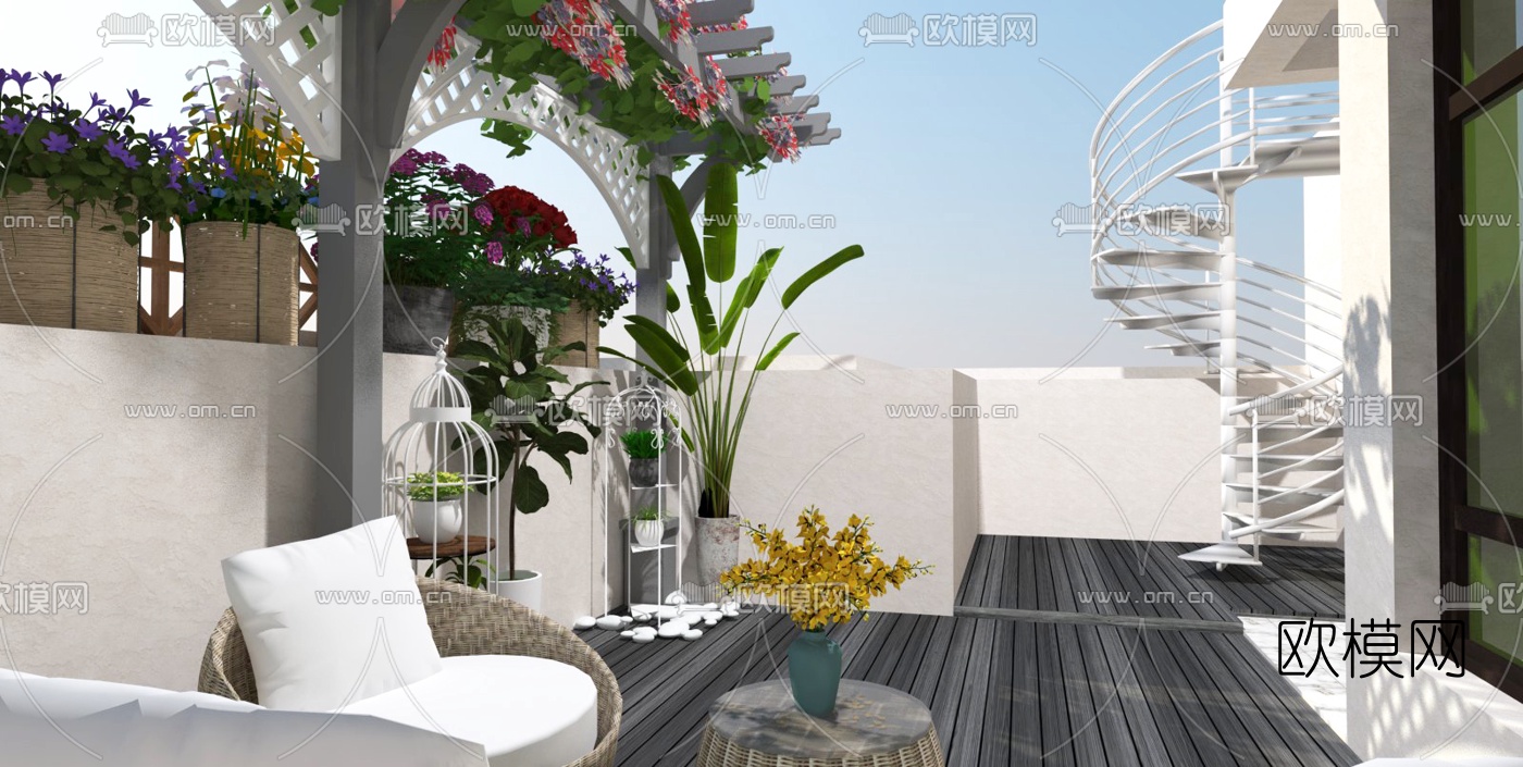 现代别墅露台阳台su模型下载（渲染图2）
