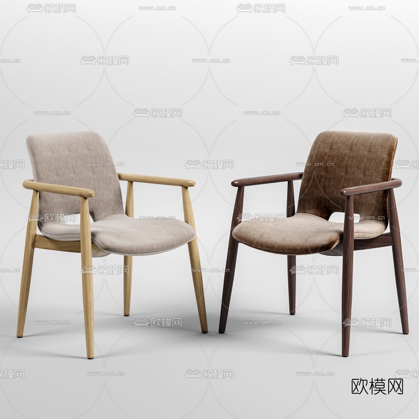 现代实木布艺单椅3d模型下载