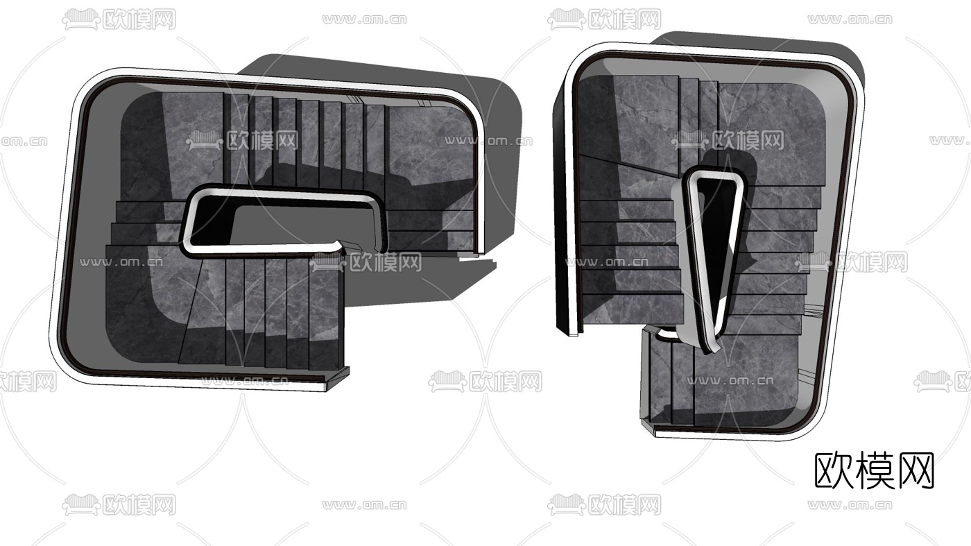 现代黑色旋转楼梯su模型下载（渲染图4）