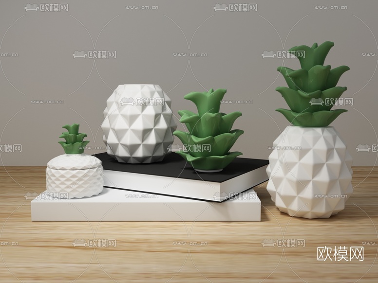 北欧菠萝饰品书籍摆件3d模型下载(渲染图1)