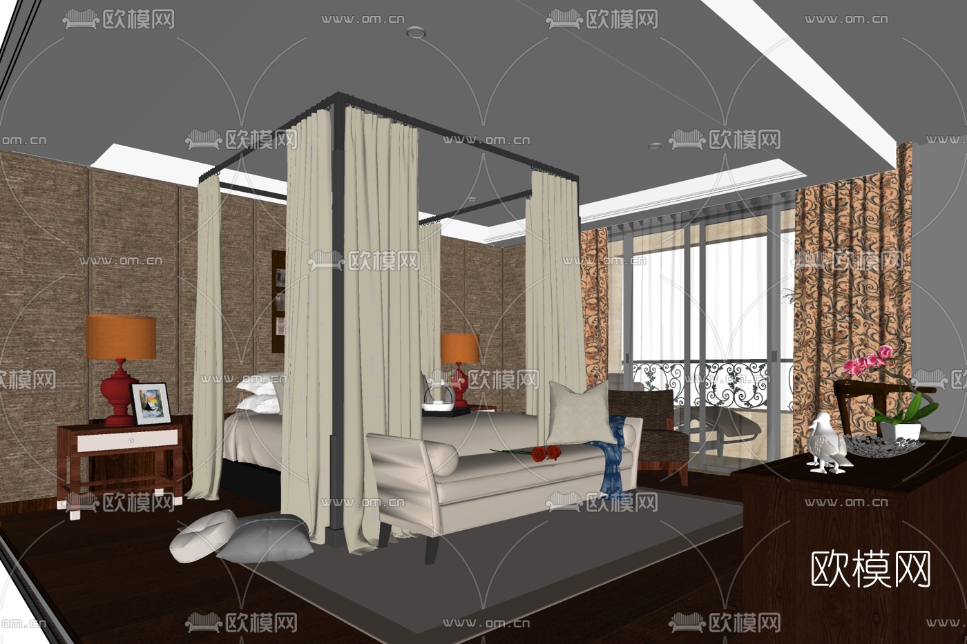 简欧卧室免费su模型下载