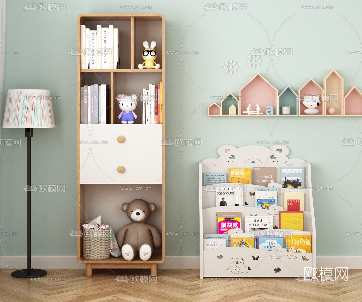 北欧儿童书柜3d模型下载（渲染图1）