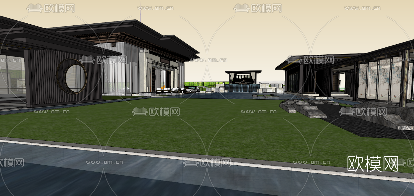 新中式商业会所su模型下载（渲染图3）