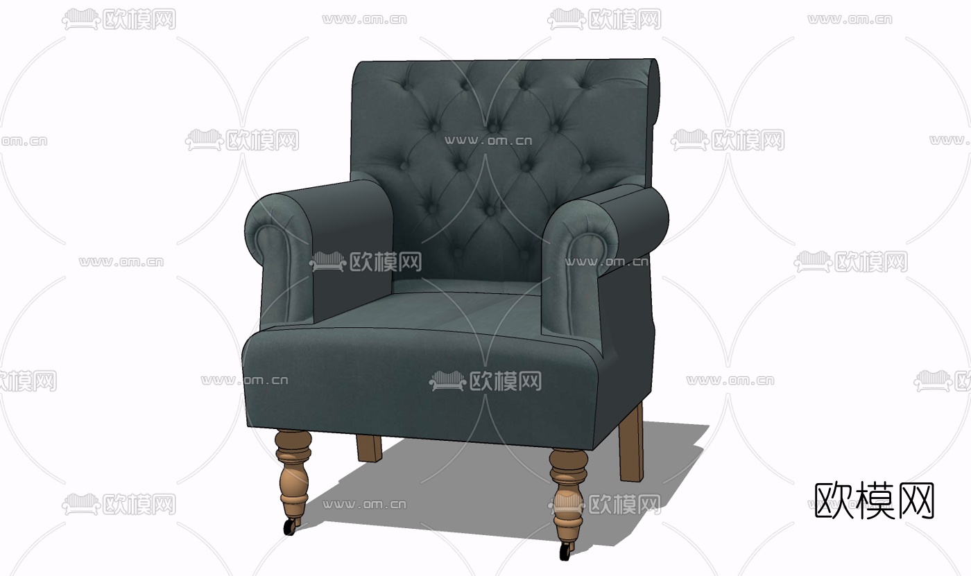 欧式布艺单人沙发免费su模型