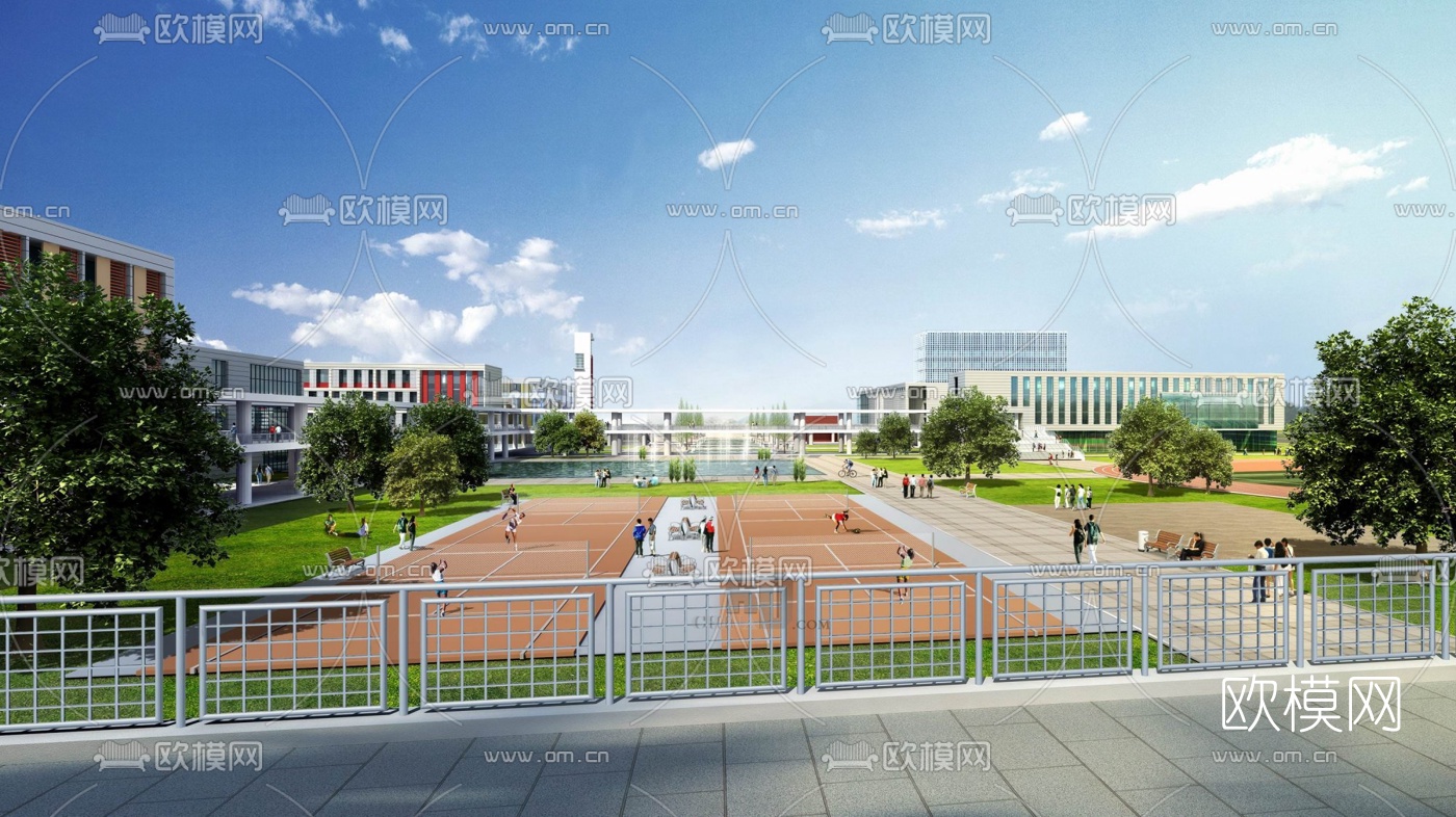 现代学校鸟瞰3d模型