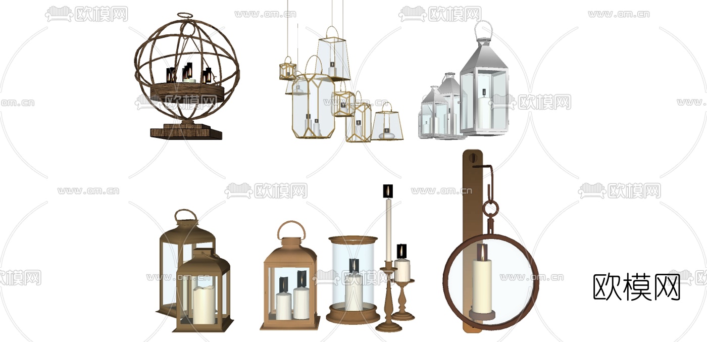 欧式复古烛台灯su模型下载（渲染图1）