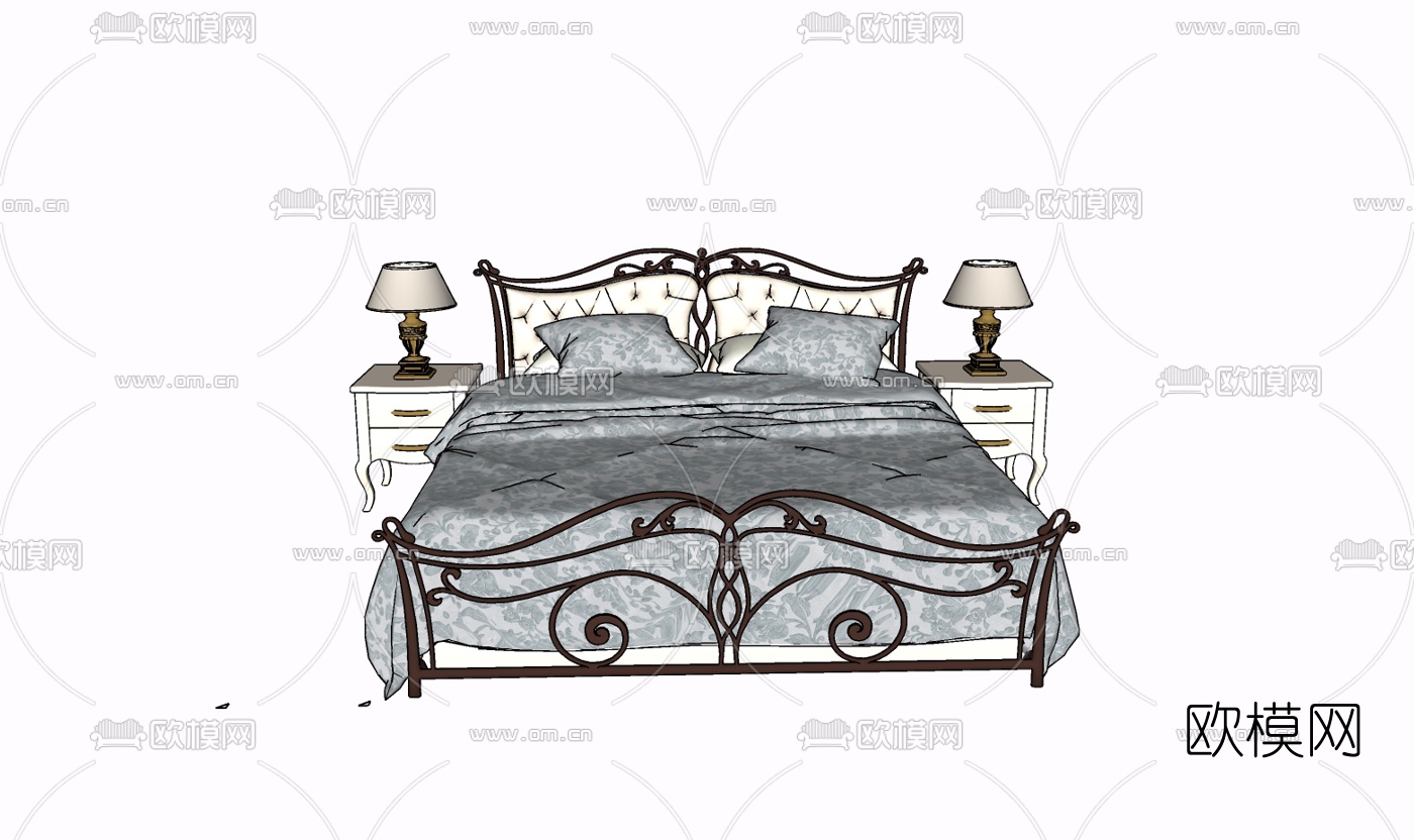欧式布艺双人床免费su模型下载