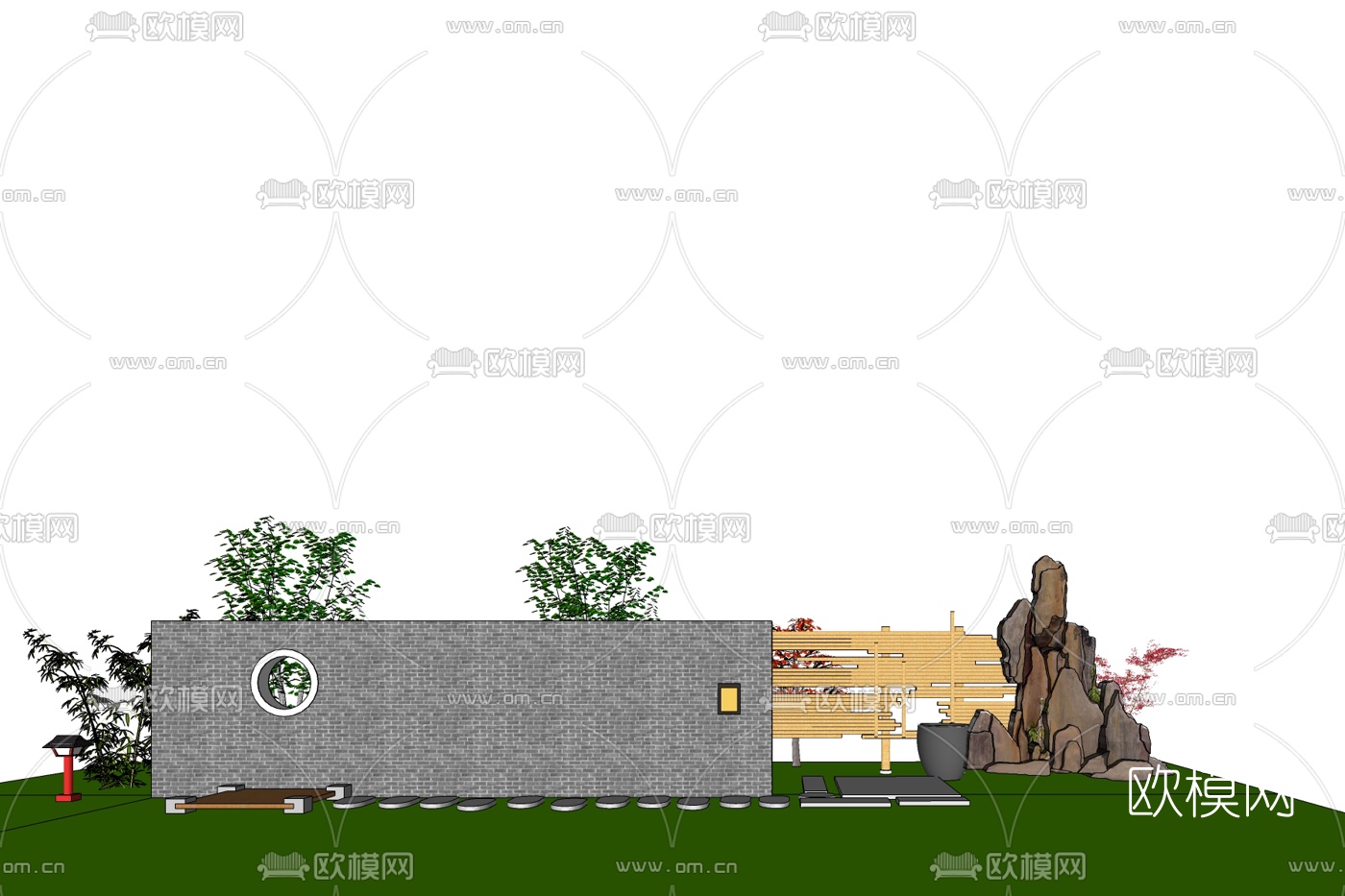 新中式假山水景园艺小品免费su模型下载