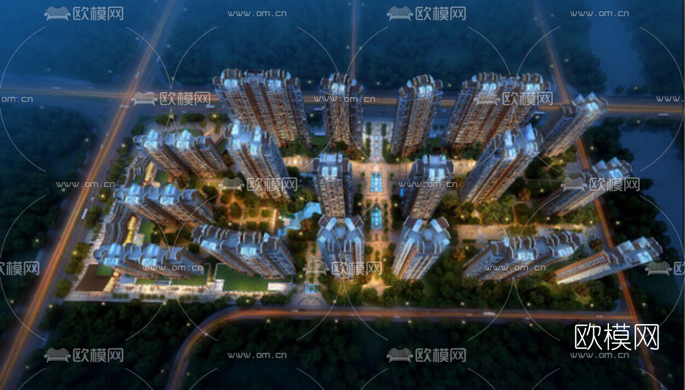 现代商业小区规划免费su模型下载