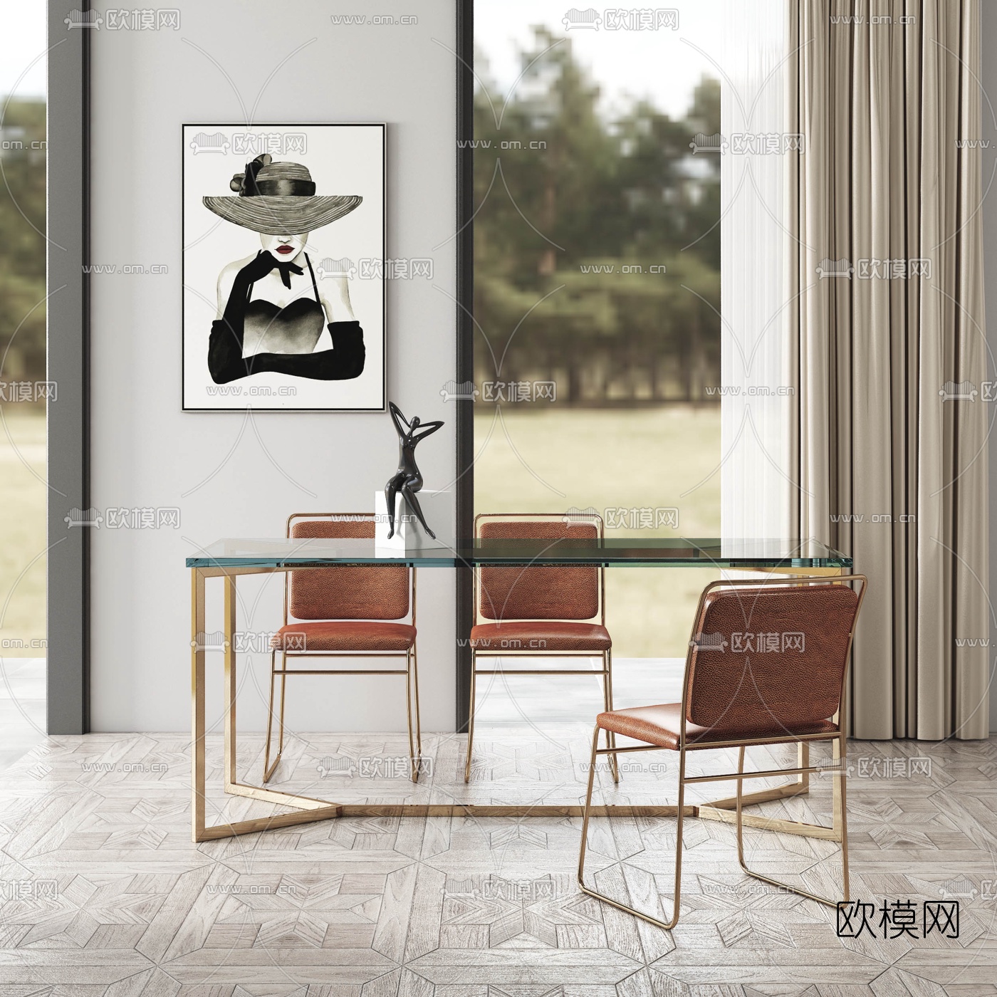 后现代玻璃餐桌椅3d模型