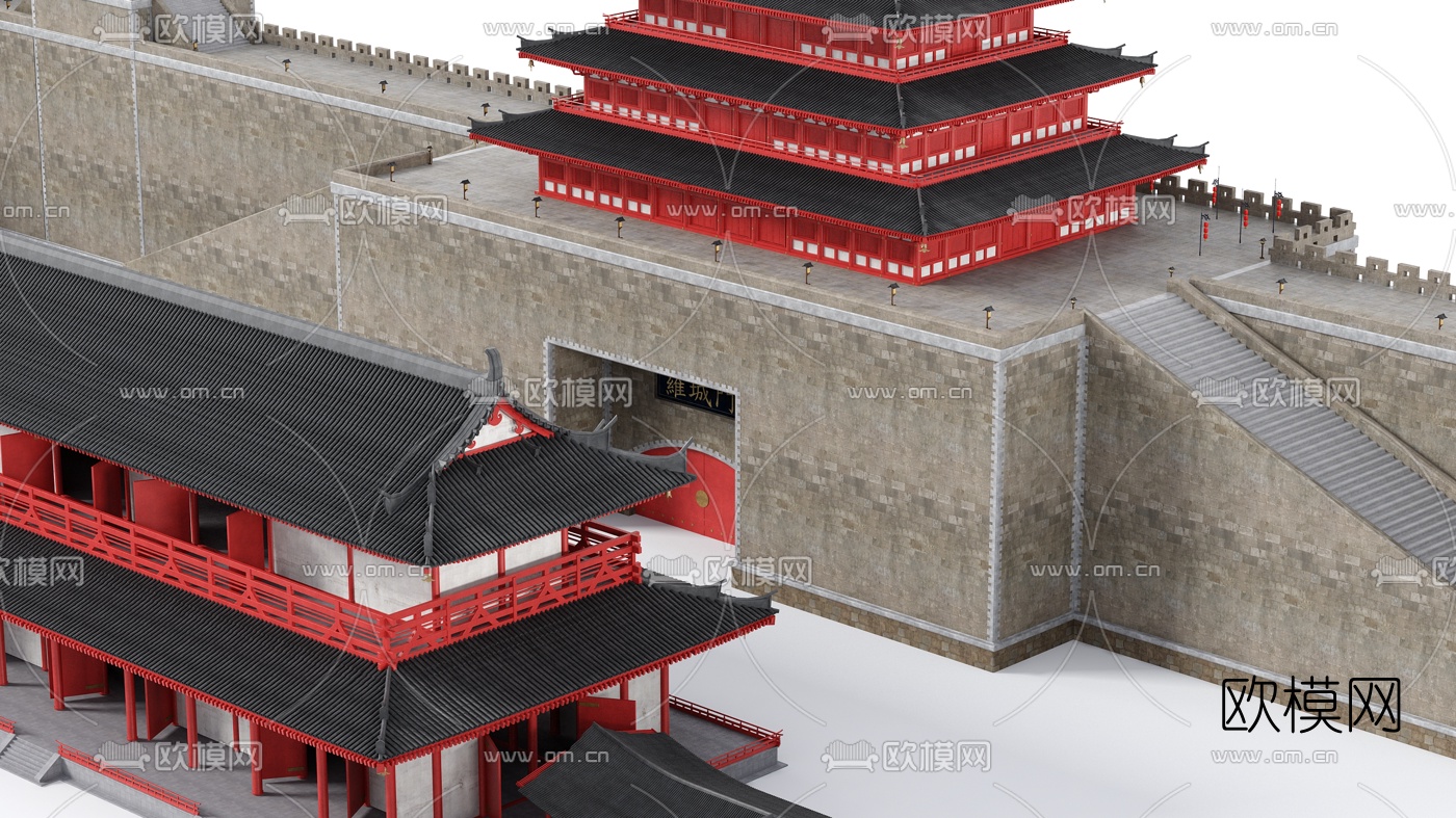 中式楼阁古廊桥3d模型下载（渲染图5）