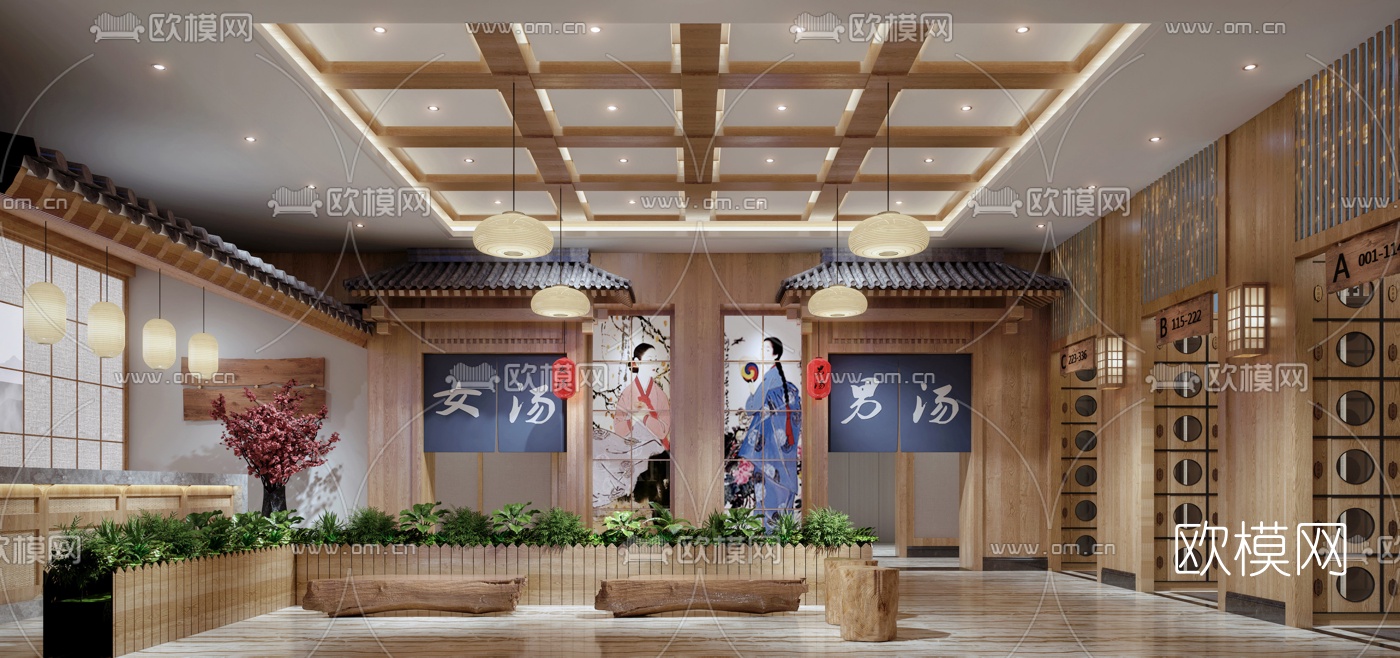 日式洗浴中心大堂3d模型