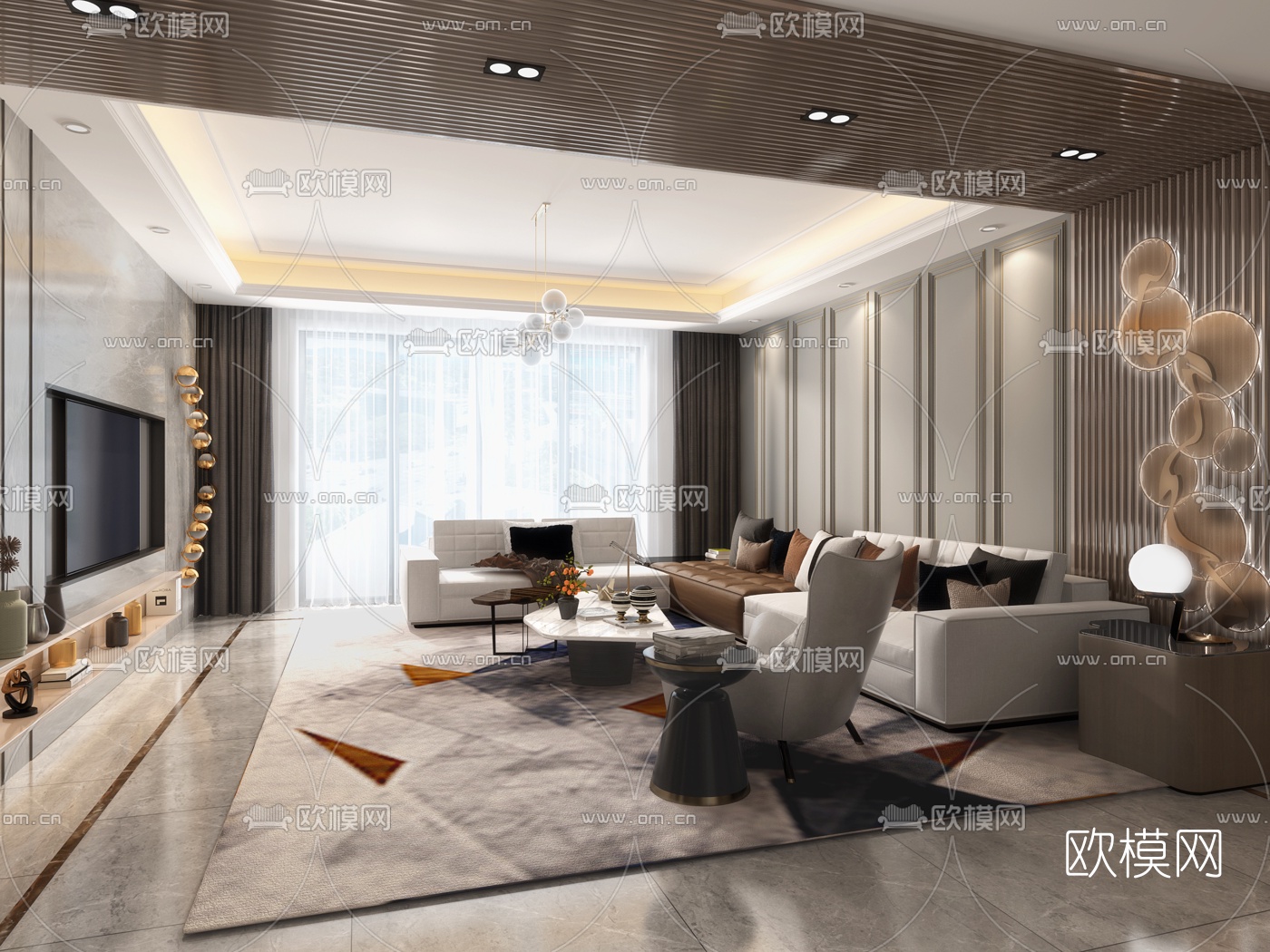 现代客厅餐厅3d模型