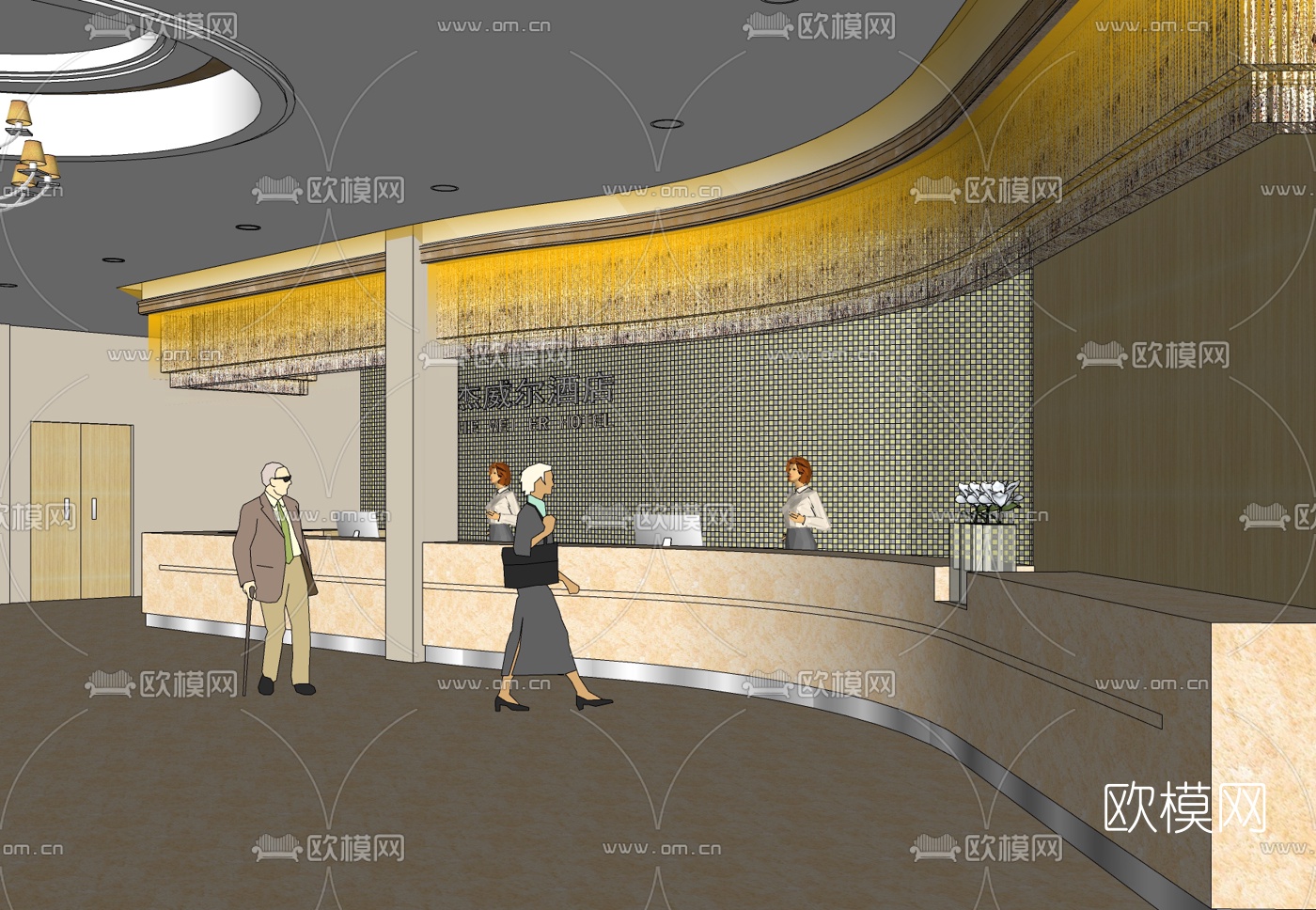 现代酒店大堂免费su模型下载