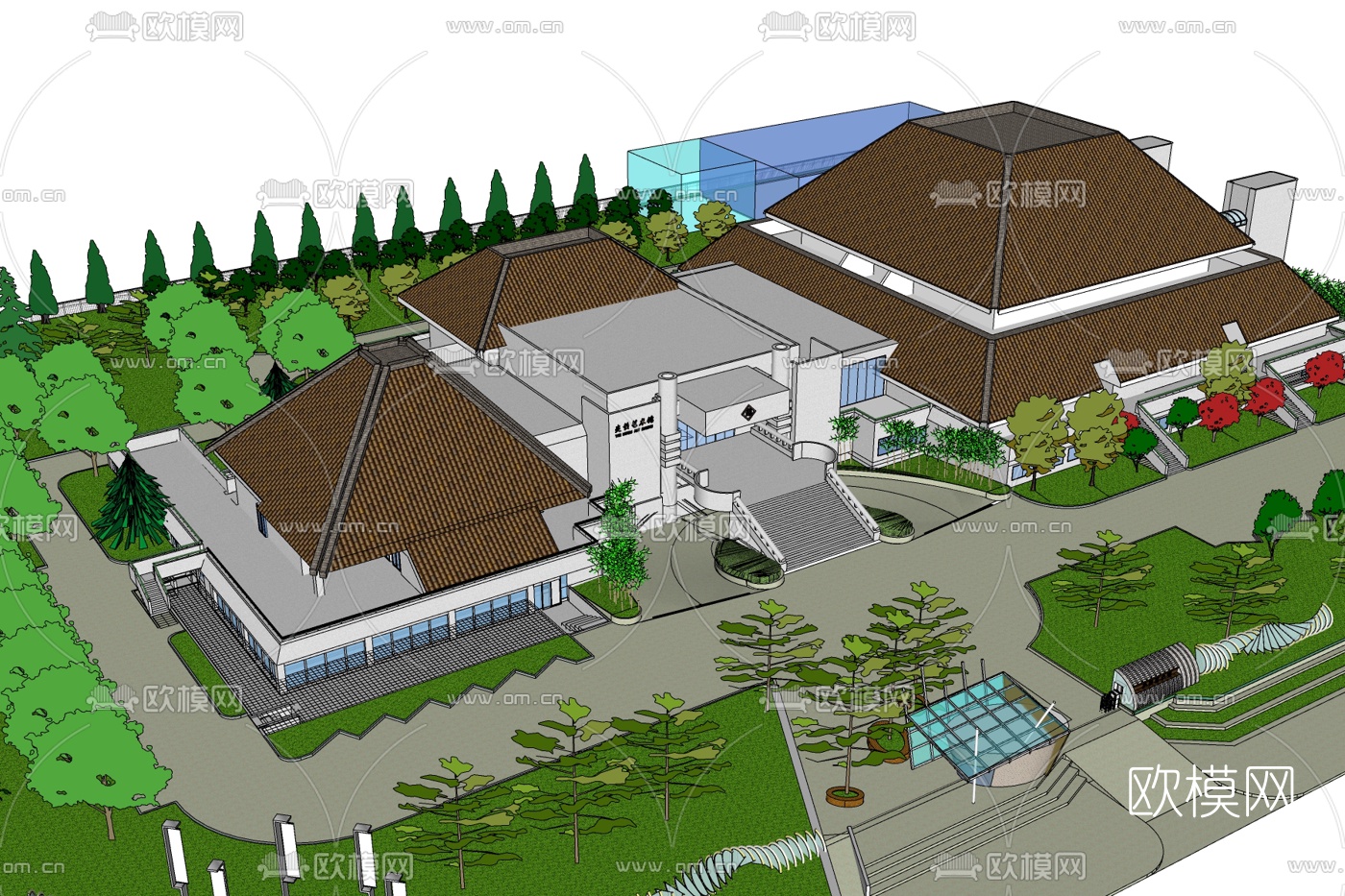 现代办公楼外观免费su模型下载