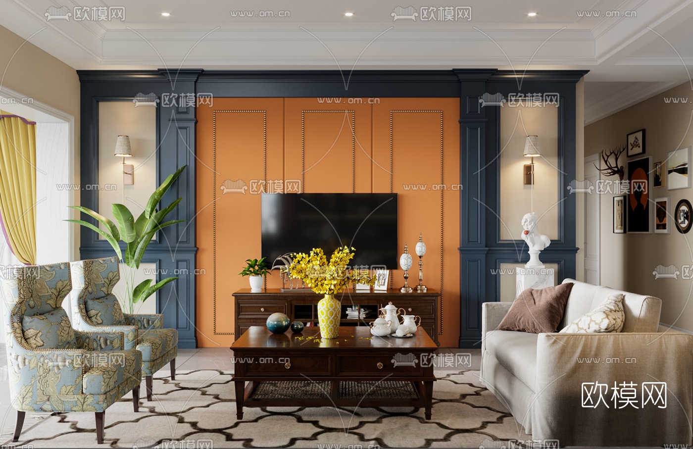简美客厅餐厅3d模型