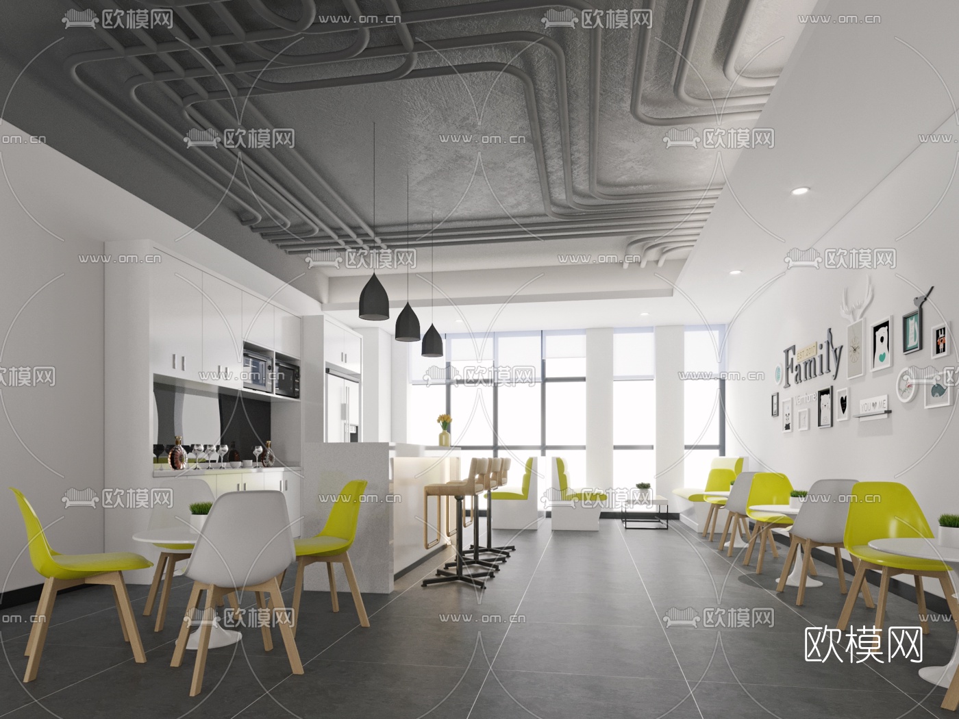 北欧茶水间休息区3d模型下载