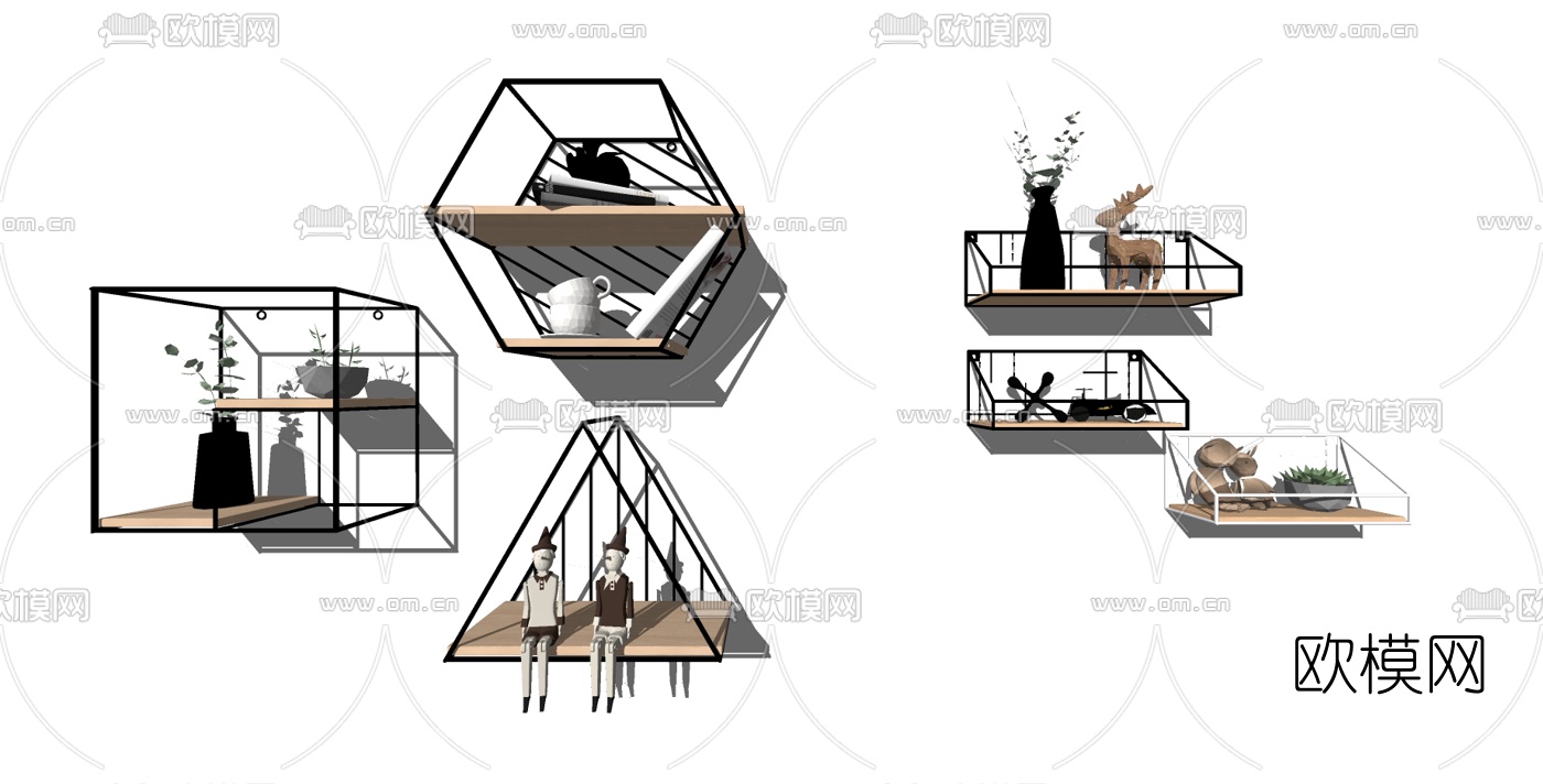 现代铁艺壁柜su模型下载（渲染图2）