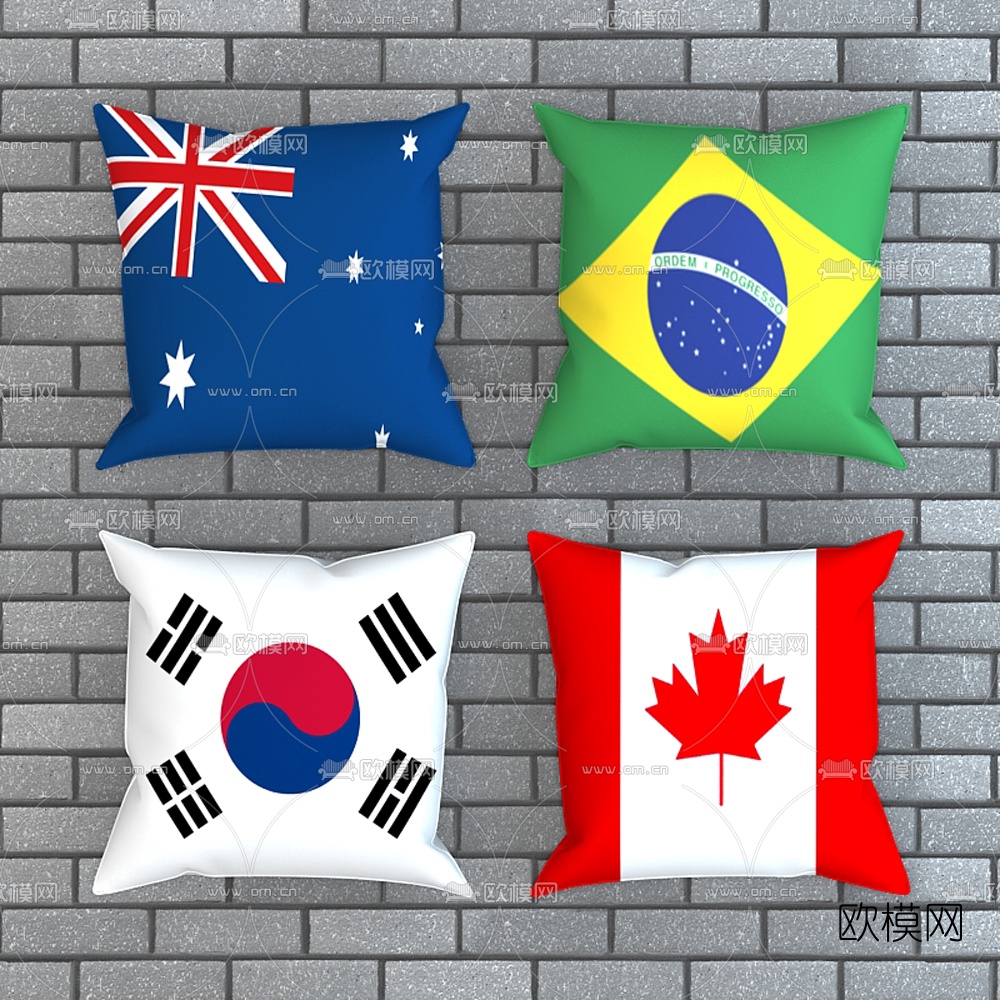 现代国旗抱枕3d模型