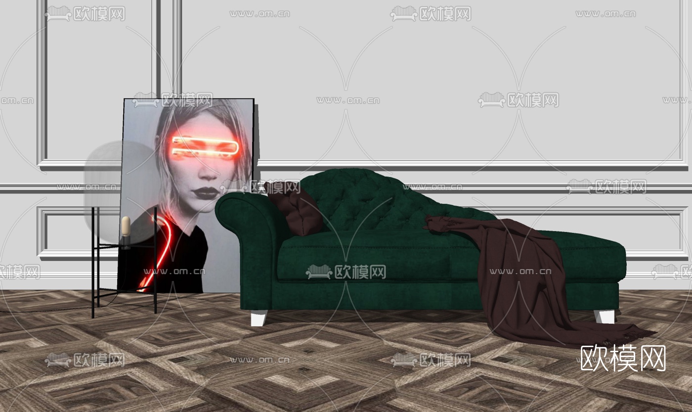 简欧布艺贵妃椅su模型下载