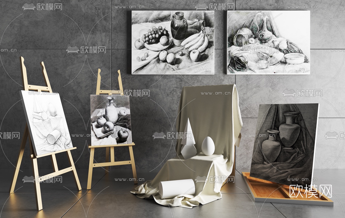 现代素描画架摆件3d模型下载