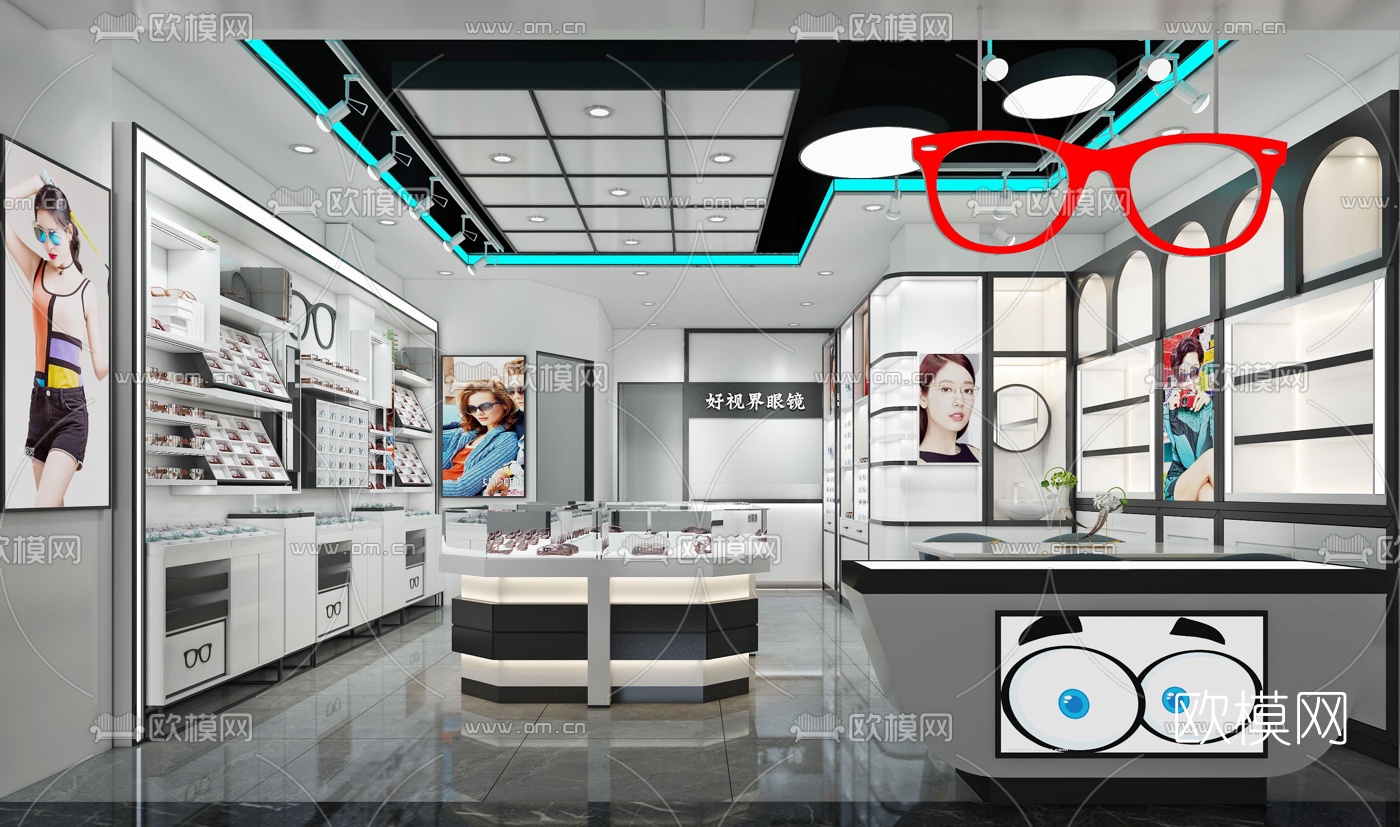 现代时尚眼镜店3d模型下载（渲染图1）