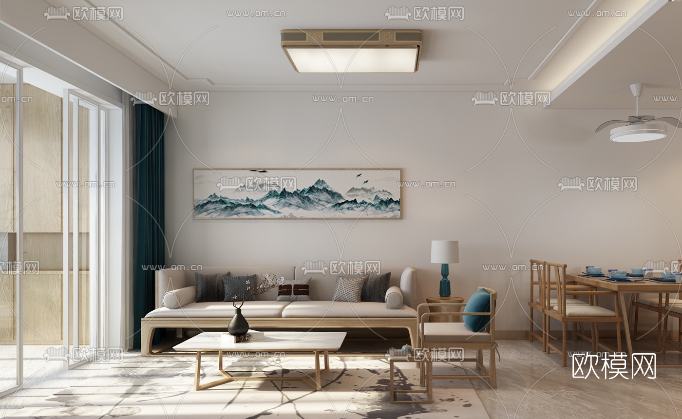 新中式客厅餐厅免费3d模型