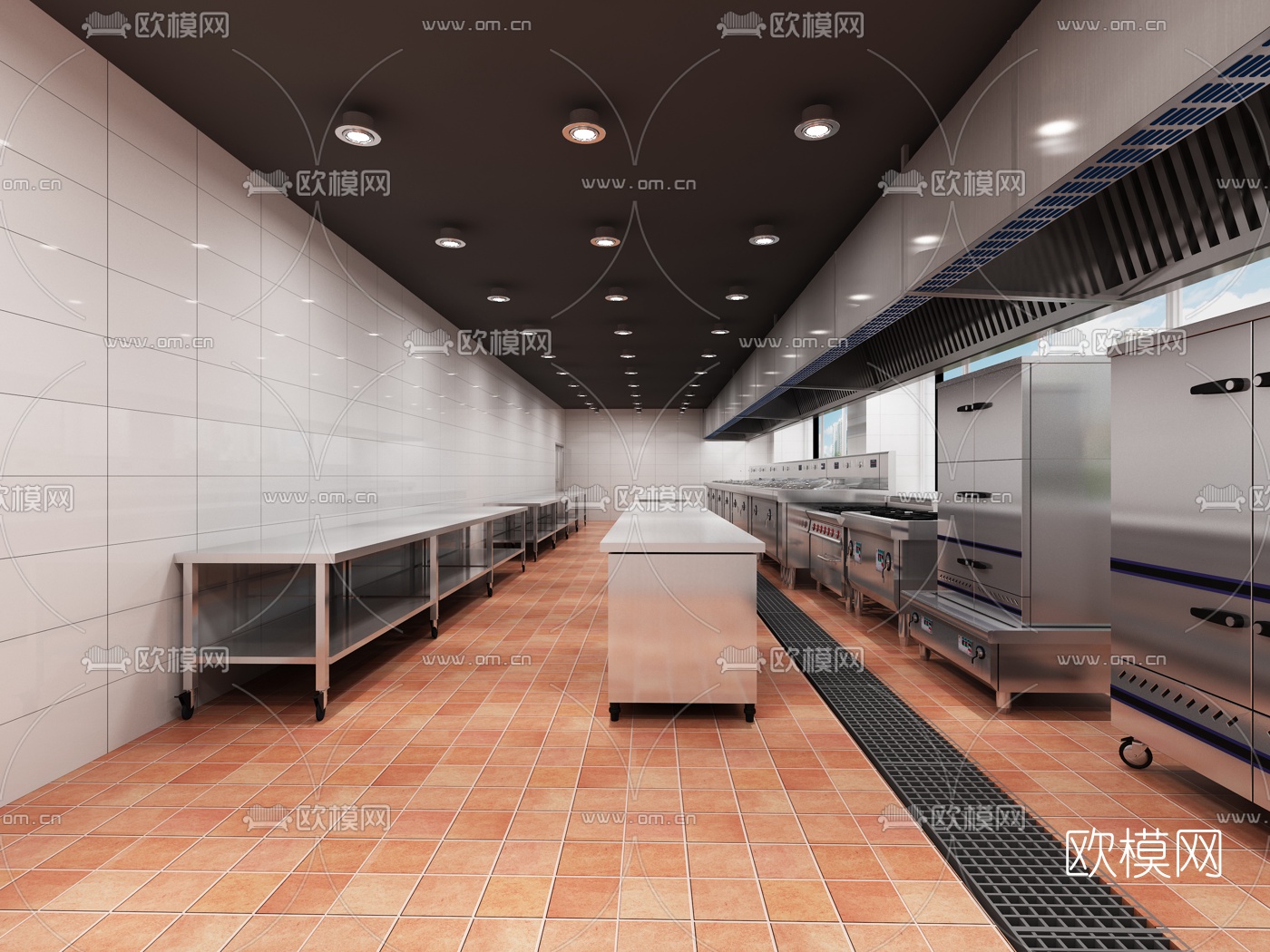 现代酒店中央厨房后厨3d模型