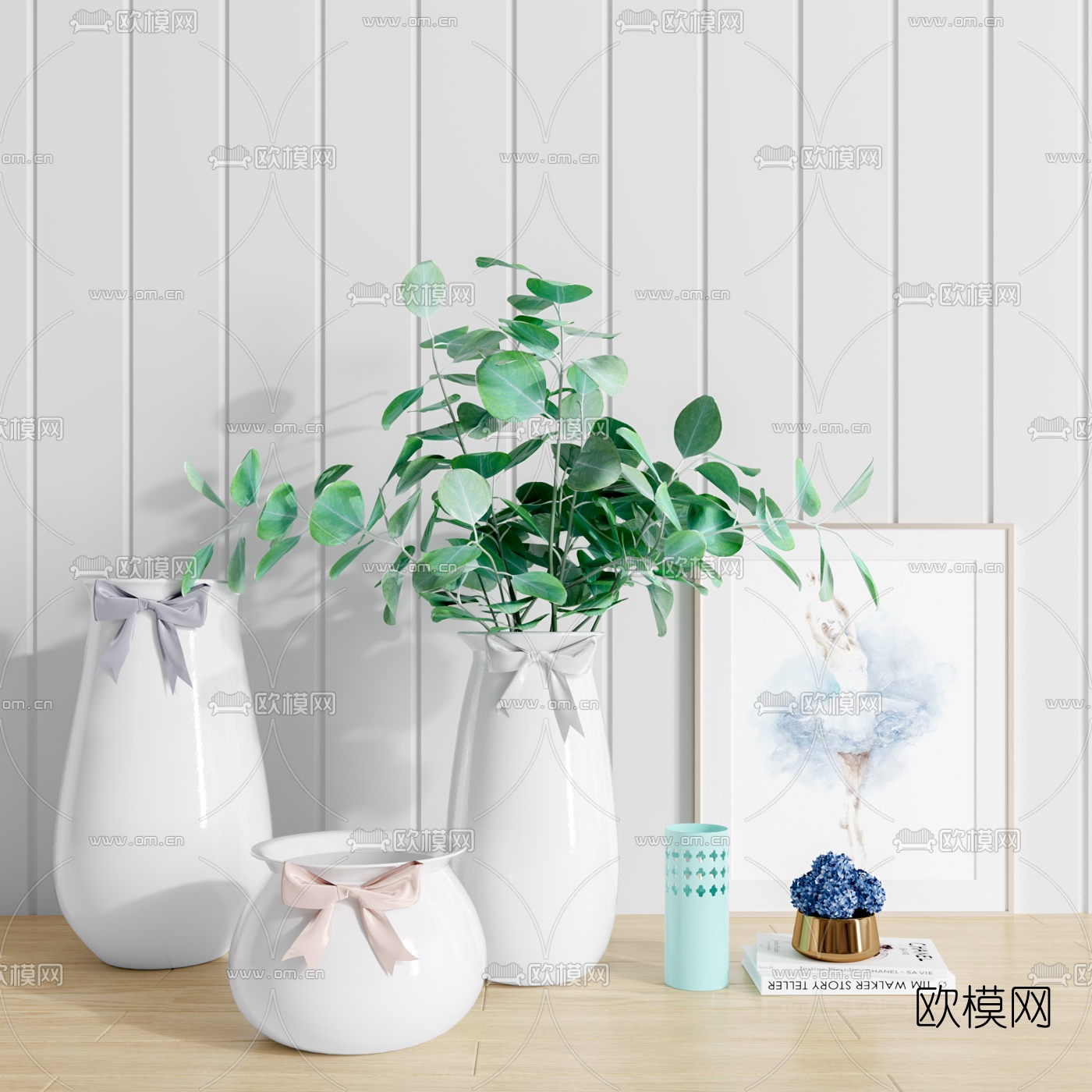 现代花瓶挂画摆件组合3d模型下载