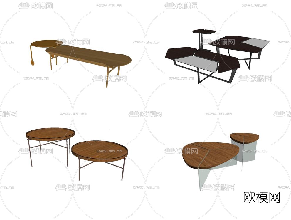 北欧原木茶几su模型下载