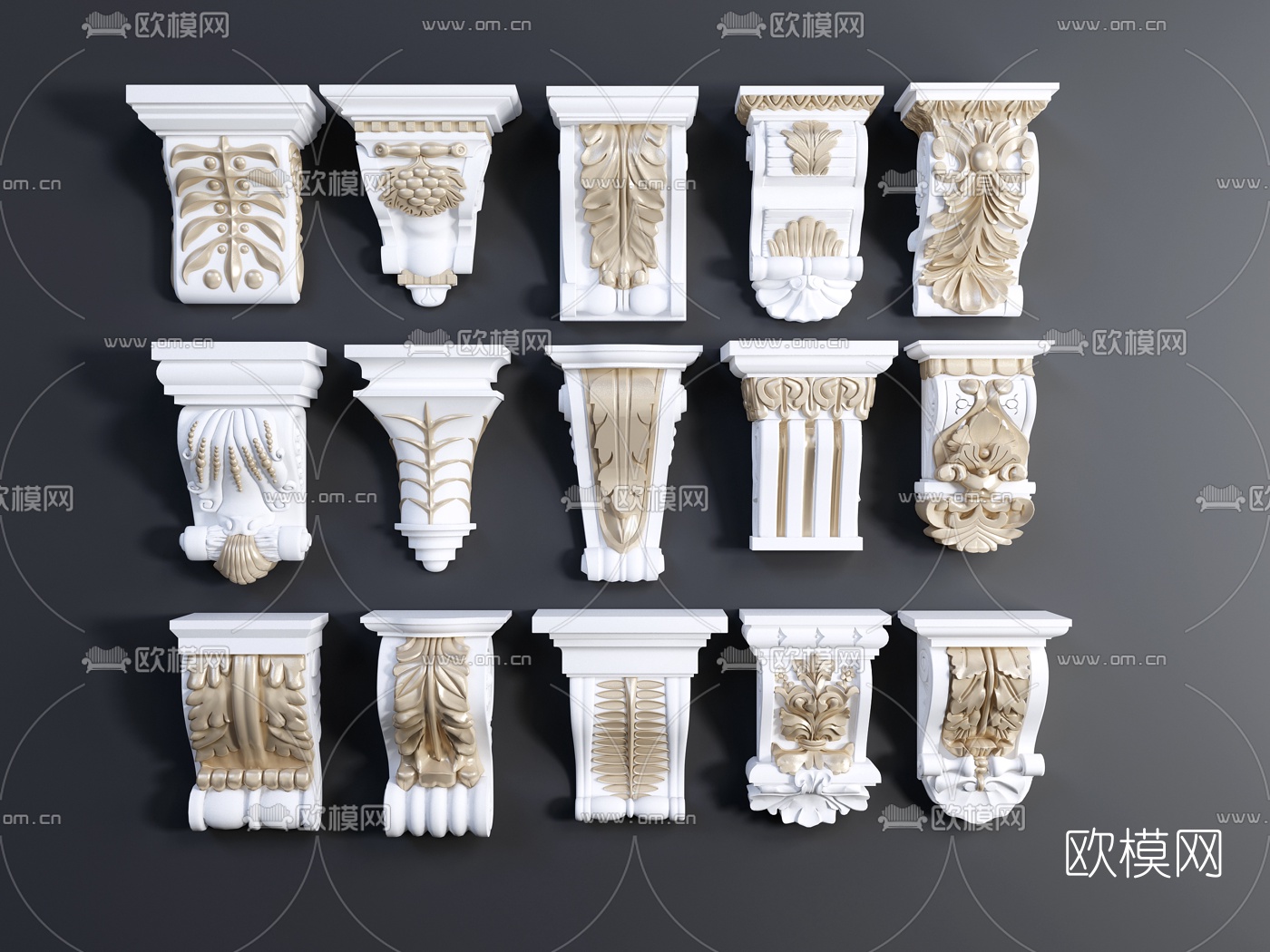 简欧雕花柱头构件组合3d模型
