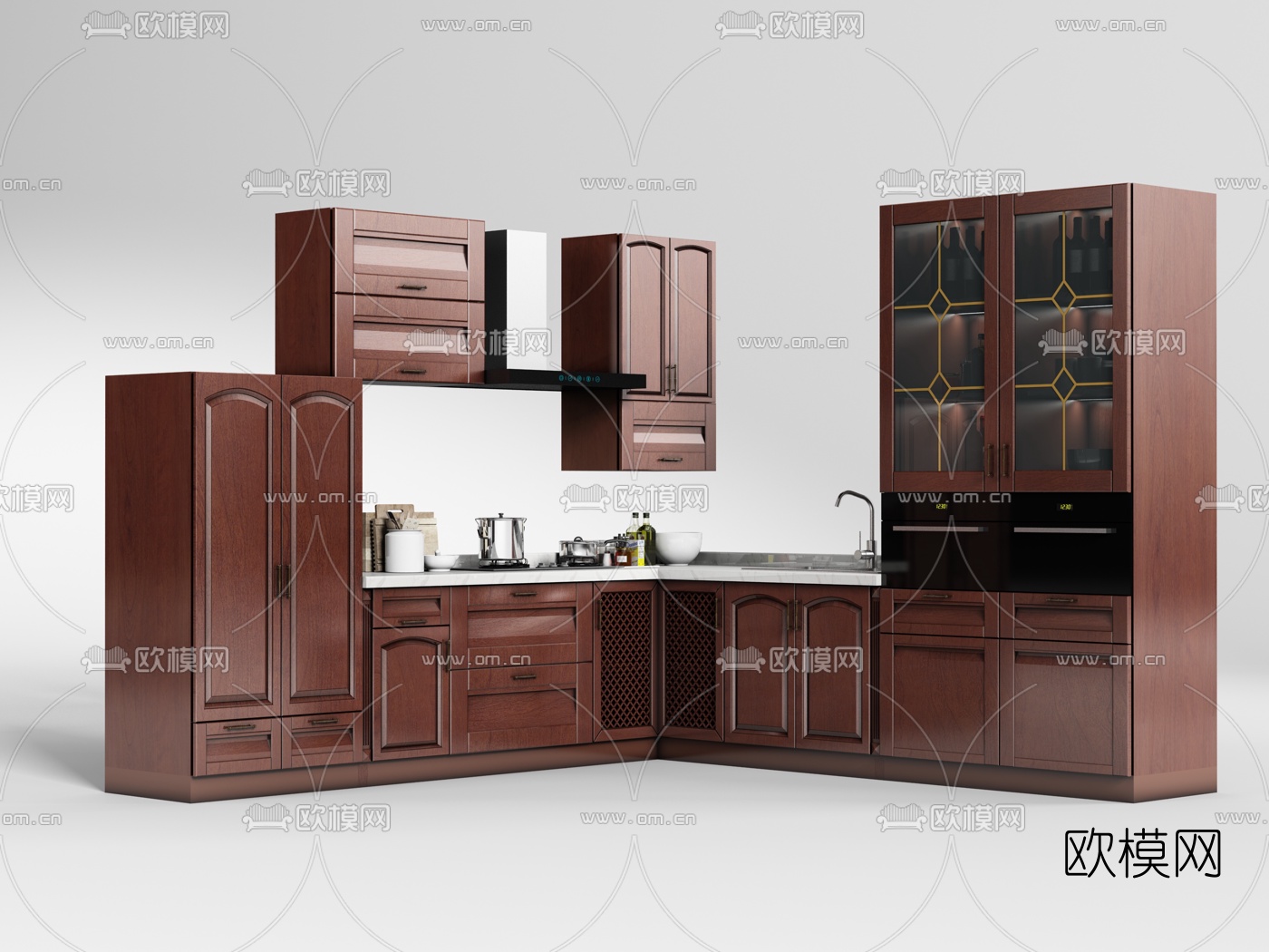 美式实木橱柜3d模型下载
