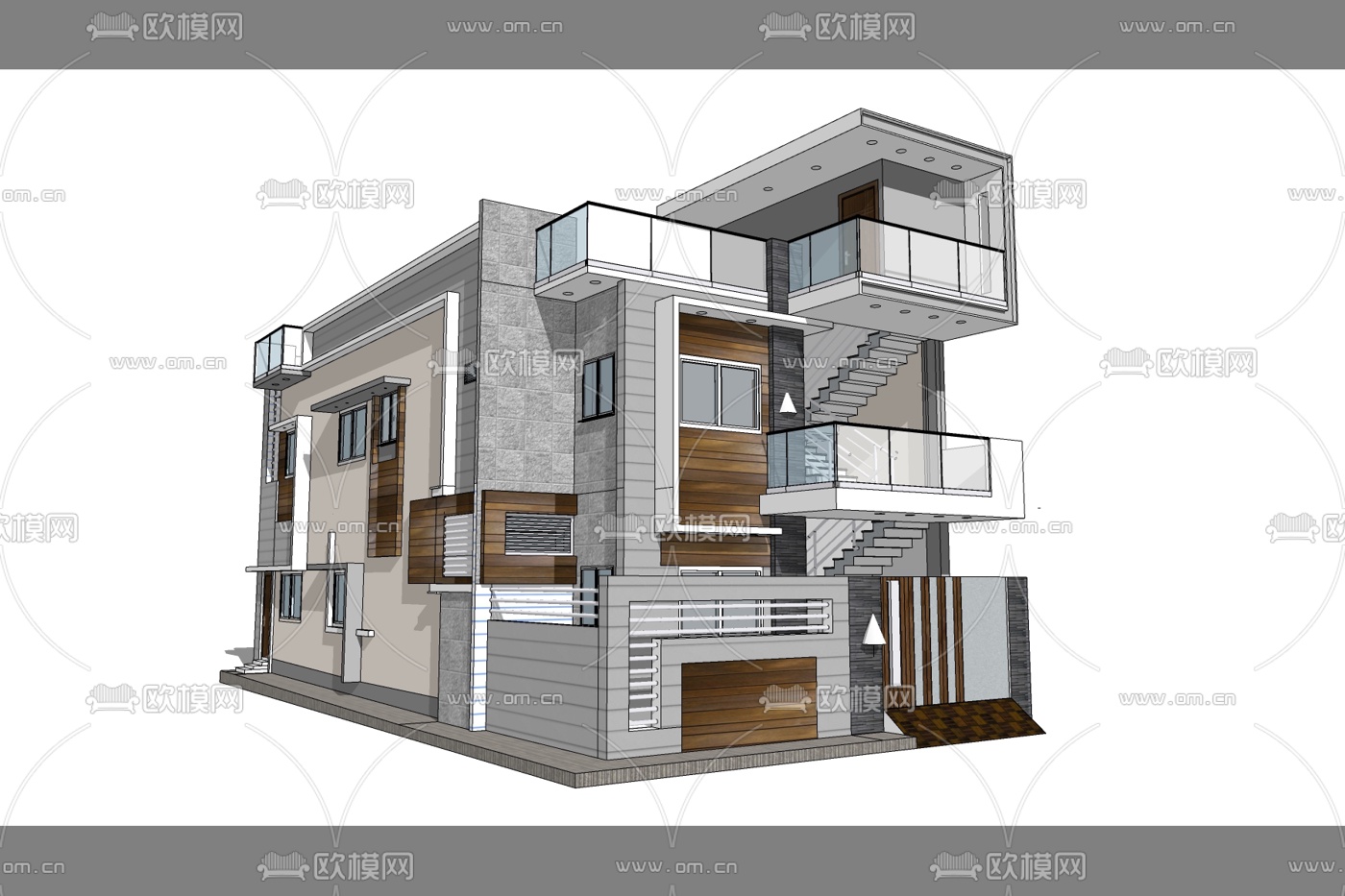 现代独栋别墅免费su模型下载