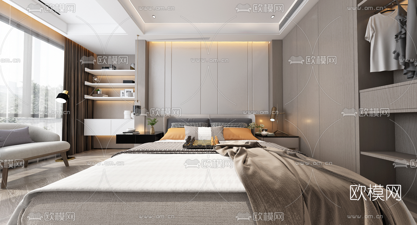现代卧室vr全景3d模型-免费3dmax模型库-欧模网
