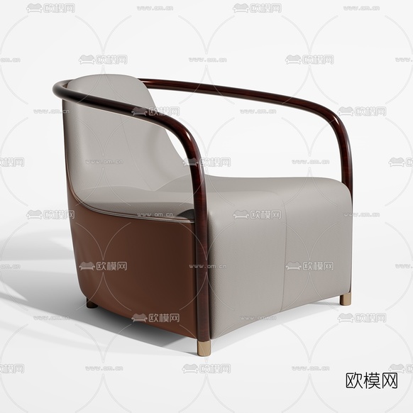 新中式实木单人沙发3d模型下载(渲染图2)