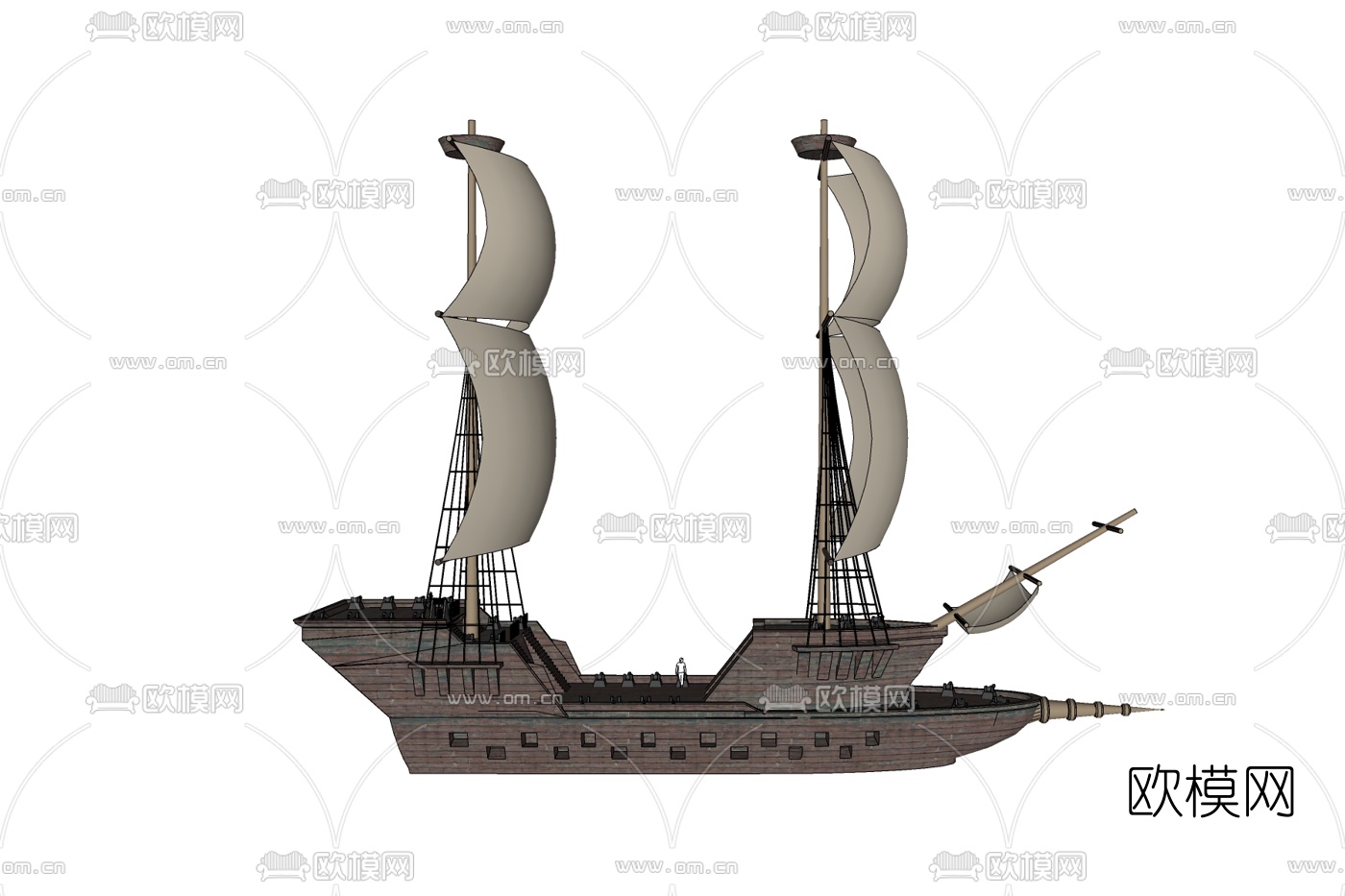 中式古代帆船免费su模型下载