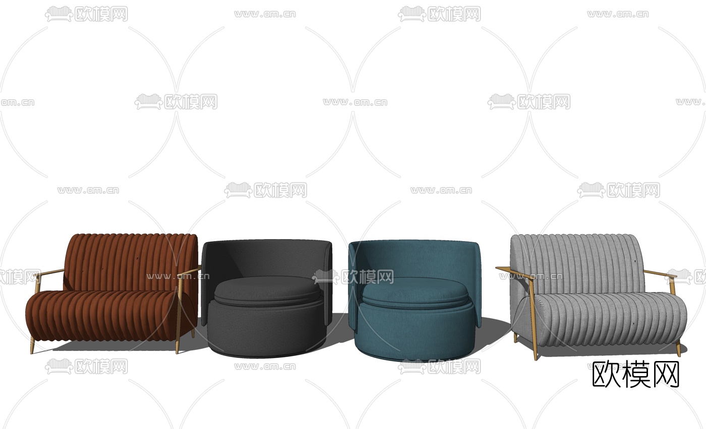 现代轻奢布艺休闲沙发su模型下载