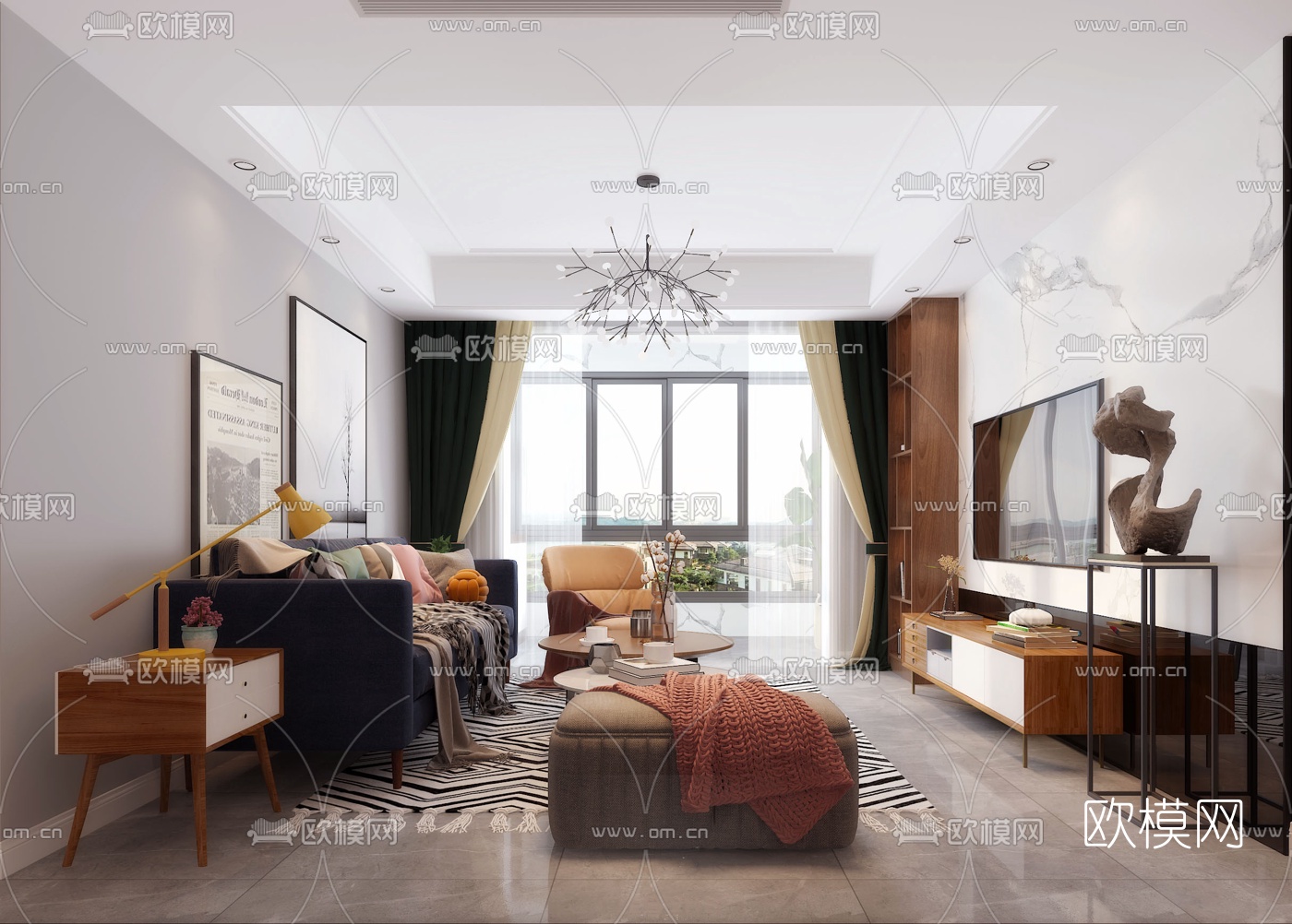 现代客厅餐厅免费3d模型