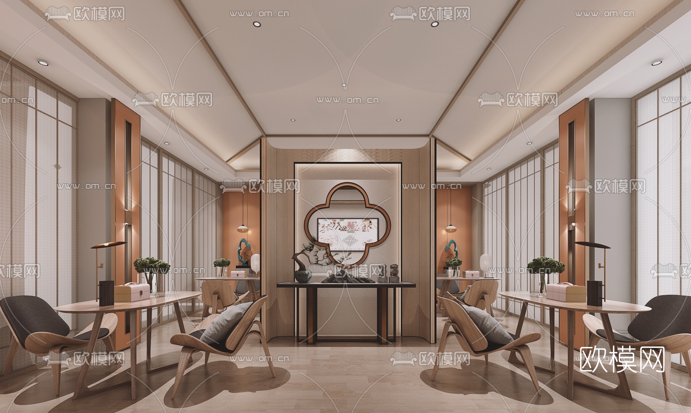 新中式美容院休息室3d模型下载