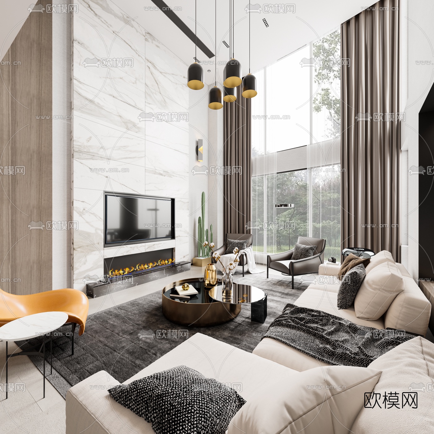 现代轻奢别墅大堂餐厅3d模型-免费3dmax模型库-欧模网
