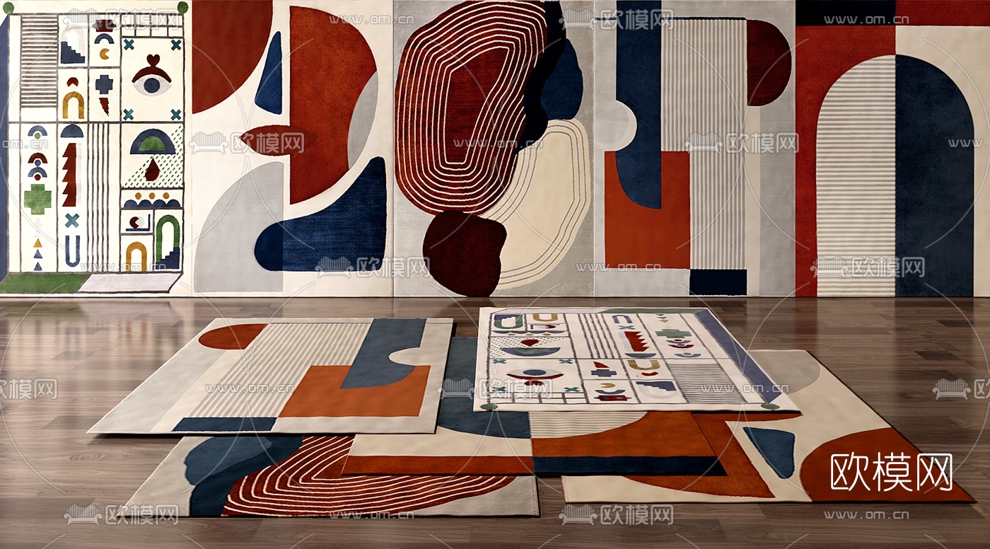 现代几何地毯组合3d模型下载