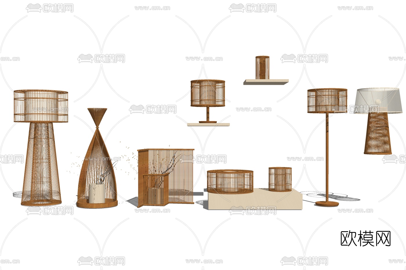 现代实木落地灯组合免费su模型下载