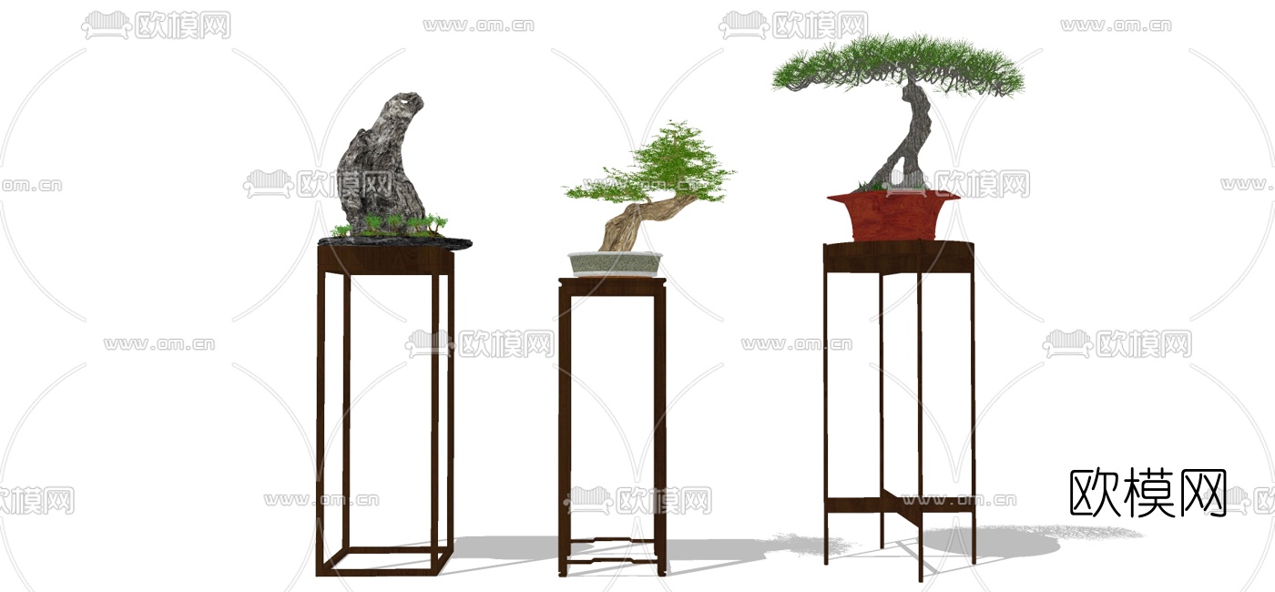 新中式室内盆景su模型下载